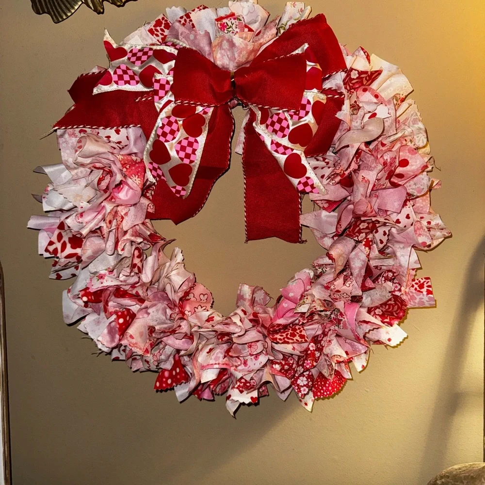 Hand Crafted Red and Pink Heart Wreath